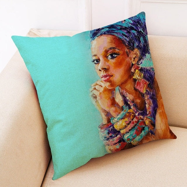 African Women Style Printed Cushion Home Decor